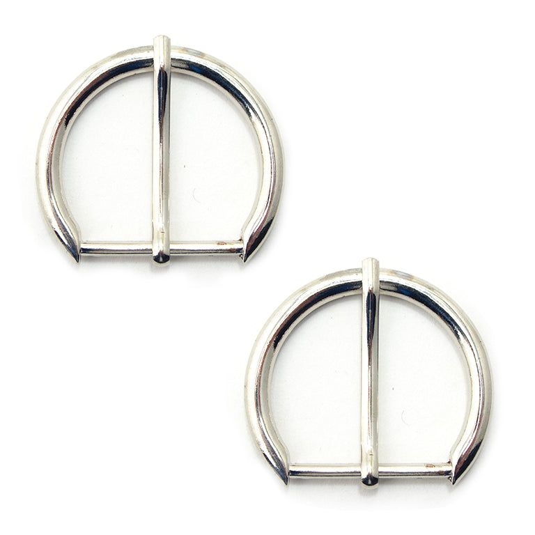 Set of 2 large silver tone metal buckles for belts and bags.