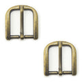 Two antique brass tone buckles for belts and bags.