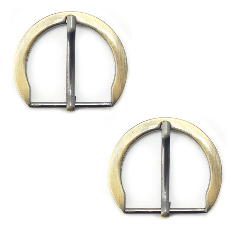 Two large brass tone D shape buckles for bags and belts.