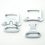 Brushed silver tone buckles displayed with a measuring tape for size reference.
