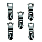 Pack of 5 black metal zip pulls with head slider, size 32 x 12 mm.