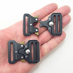 Close-up of a heavy duty quick release buckle showing its robust design.