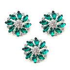 Set of 3 large dark green and clear diamante crystal buttons