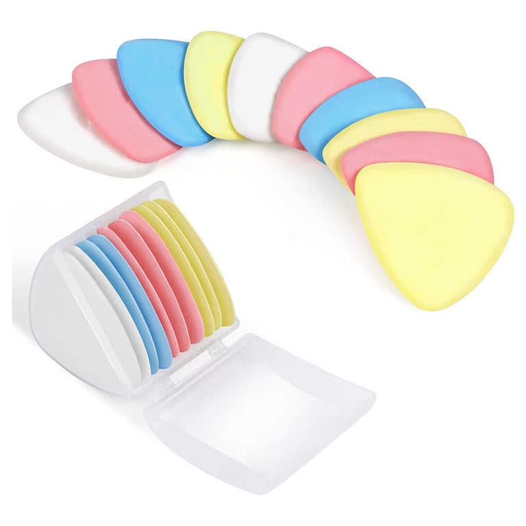 Assorted triangular tailor's chalks in plastic cases.