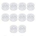 Pack of 10 clear plastic bobbins for sewing machines.
