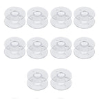 Pack of 10 clear plastic bobbins for sewing machines.
