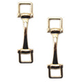 Set of 2 gold tone metal equestrian buckles on a white background.