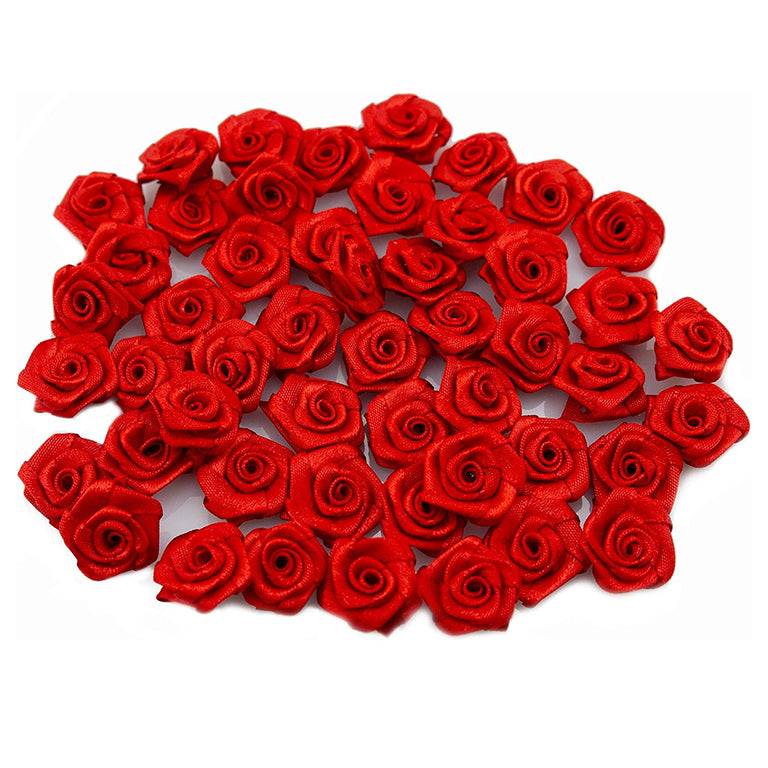 Pack of 20 red roses fabric flower sew on trims, 25 mm size.
