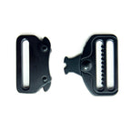 Set of two buckles displayed with a measuring tape for size reference.