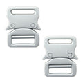 Two heavy duty brushed silver tone metal quick release buckles