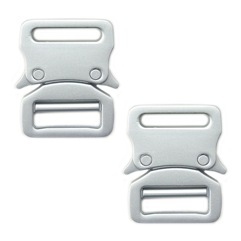 Two heavy duty brushed silver tone metal quick release buckles