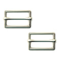 Set of 2 brushed silver tone metal rectangular slider buckles.