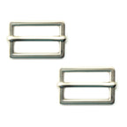 Set of 2 brushed silver tone metal rectangular slider buckles.