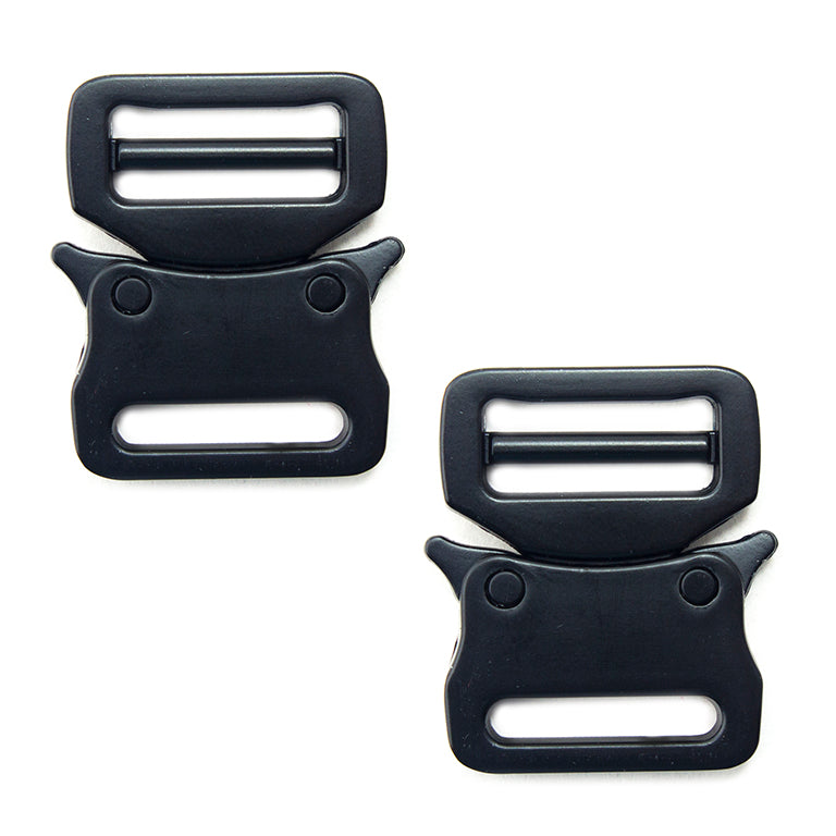 Two heavy duty brushed black metal quick release buckles