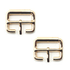Two gold tone metal buckles, 34 x 25 mm, displayed on a white background.