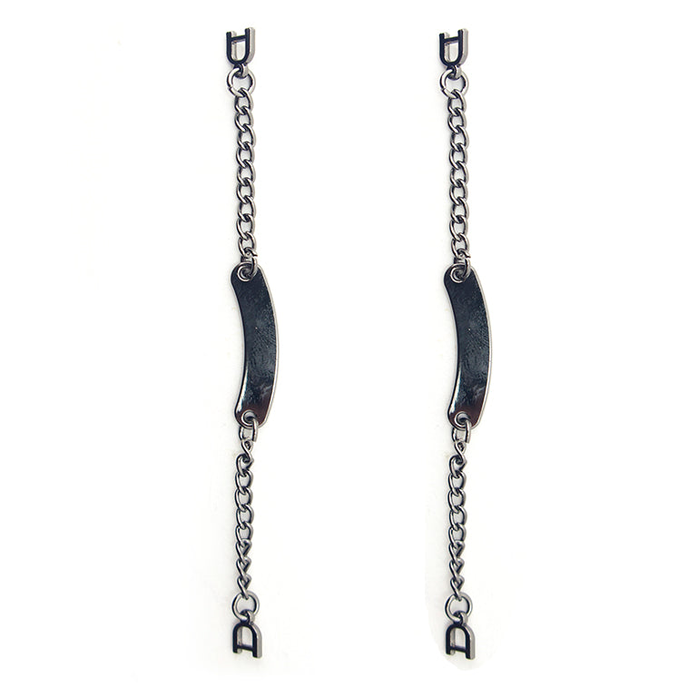 Two gunmetal tone metal chain loops for coat hanging.