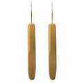 Two bamboo crochet hooks with metal tips, 0.5 mm size.