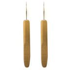 Two bamboo crochet hooks with metal tips, 0.5 mm size.
