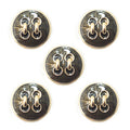 Set of 5 large grey black tone metal buttons displayed