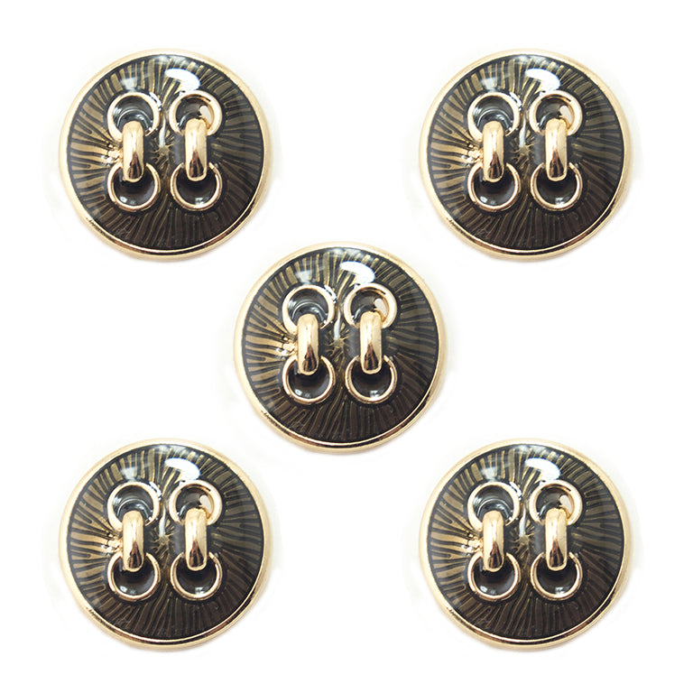 Set of 5 large grey black tone metal buttons displayed