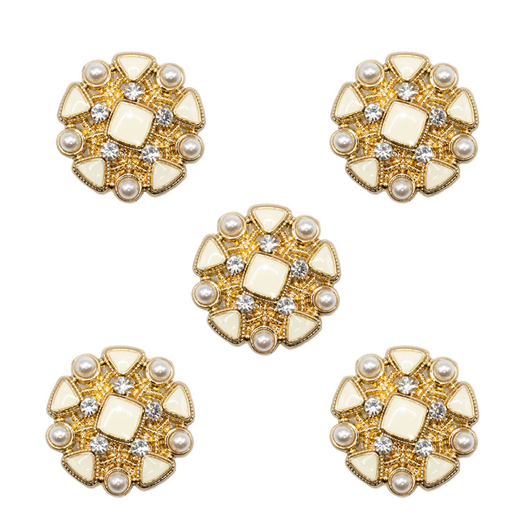 Set of 5 ivory enamel buttons in gold tone setting
