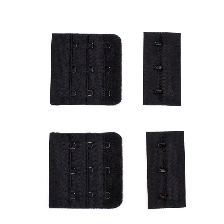 Pack of 2 black bra hook and eye sew-in fasteners displayed