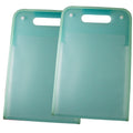 Two green vertical file folders with 13 pockets each