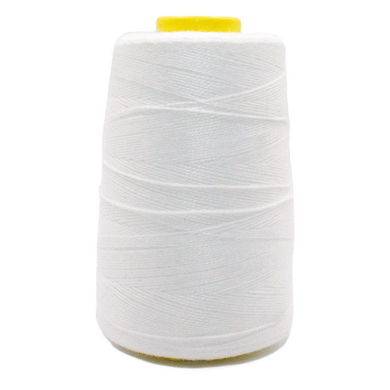 Large spool of white eco friendly synthetic fiber thread.