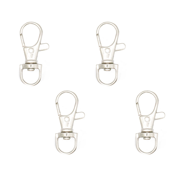 Pack of 4 large metal lobster claw clasps in silver finish.