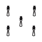 Pack of 5 waterproof black metal zip pulls with head sliders.