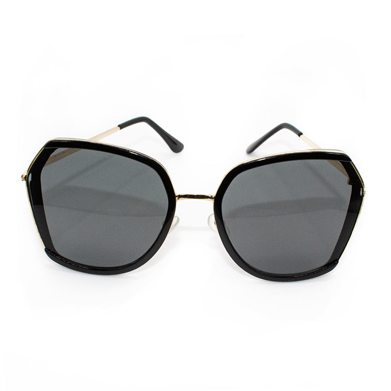Large metal frame women's polarized sunglasses in black shade.