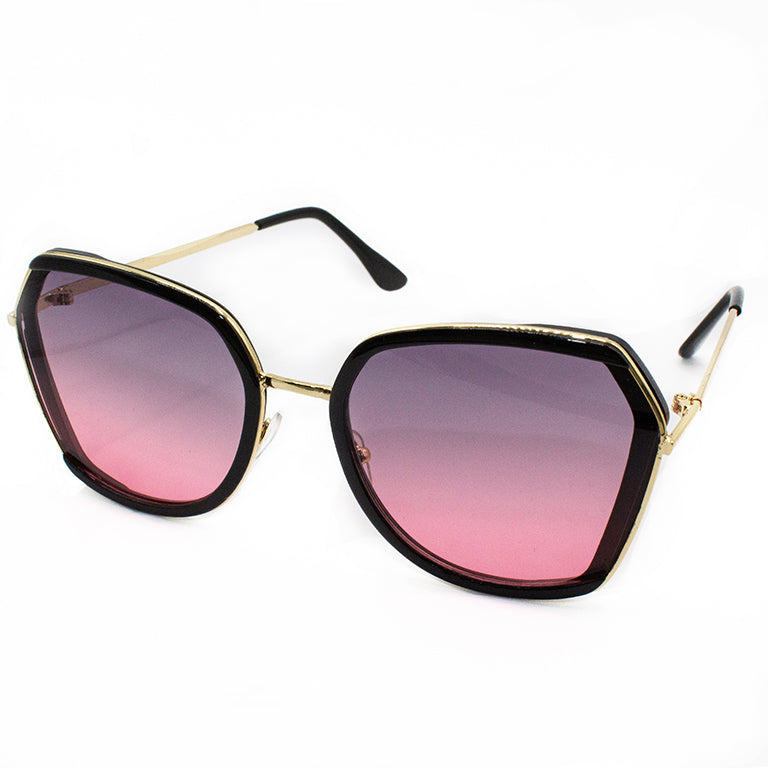 Large metal frame women's polarized sunglasses in pink and purple shades.
