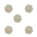 Five flower-shaped buttons with pearl centres and rhinestones