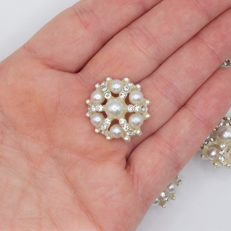 Assorted views of flower-shaped buttons for DIY crafts