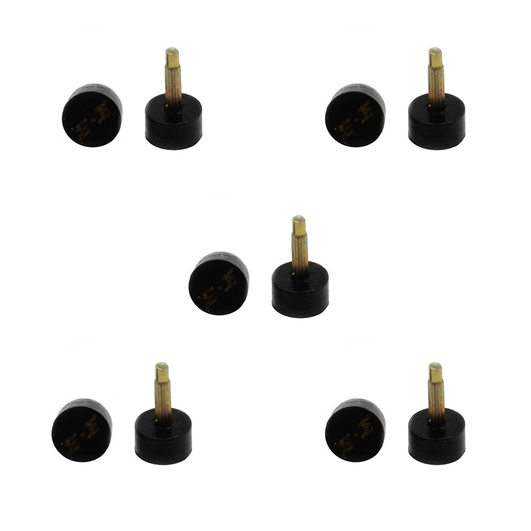 5 pairs of black round high heel tips displayed on a white background.