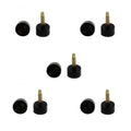 5 pairs of black round high heel tips displayed on a white background.
