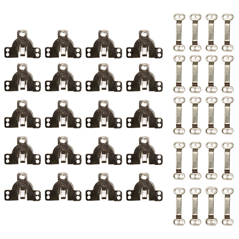 20 sets of silvery trouser fasteners displayed on a white background.