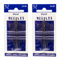 Two packs of 12 assorted metal sewing needles with easy threading design.