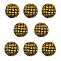 Set of 8 vintage gold grid knot metal buttons on display