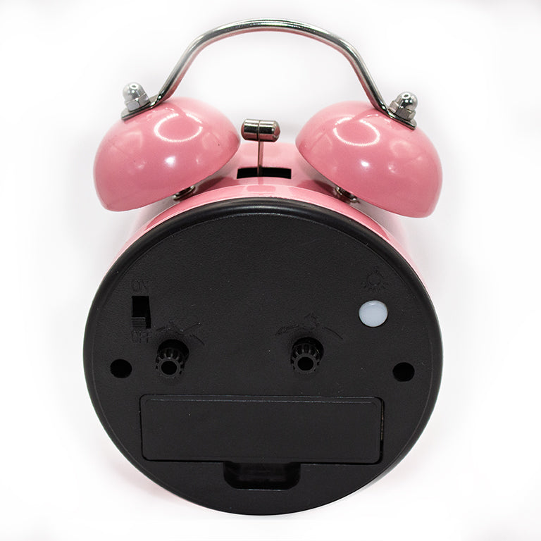 Back view of the silent movement twin bell alarm clock