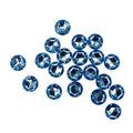 20 round sky blue acrylic flat back rhinestones on display.