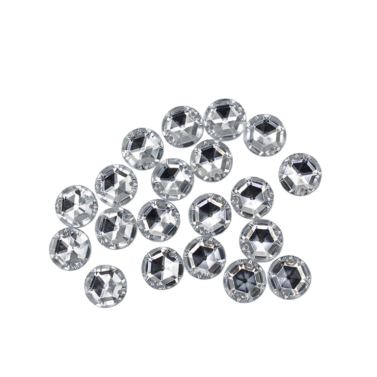 20 clear white acrylic flat back rhinestones in a pack.