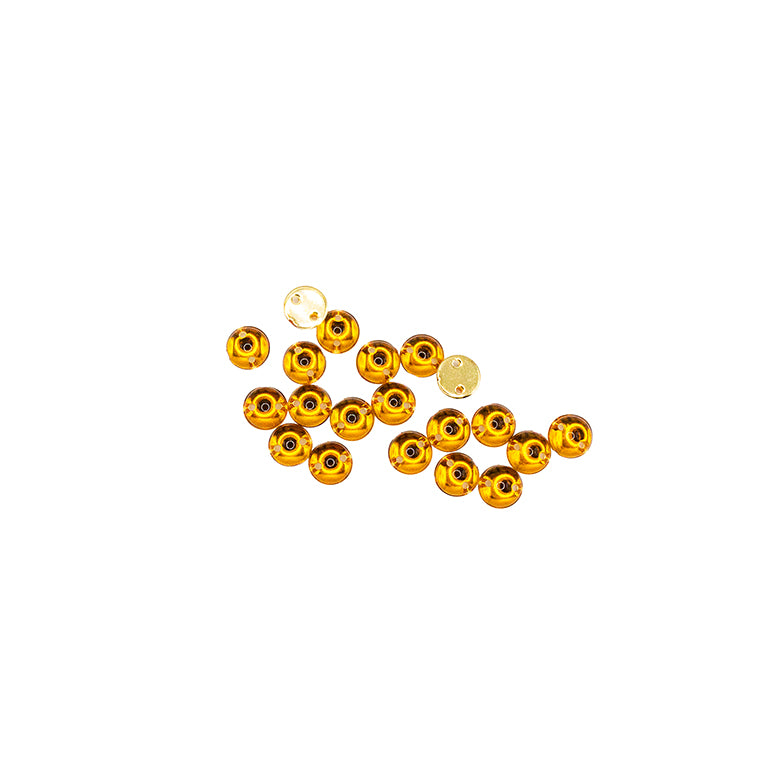 20pcs W-6 6mm Amber Gold 2-Hole Sew-On Acrylic Round Rhinestones