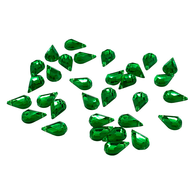 30 emerald green acrylic teardrop rhinestones in a pack