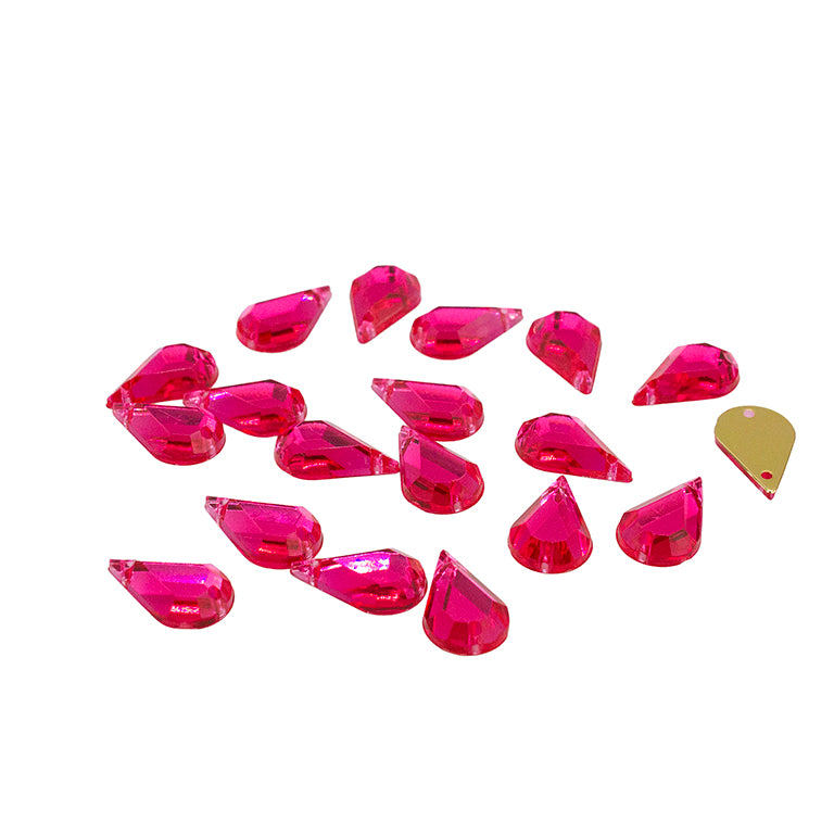 20pcs W-23 8x13mm Hot Pink 2-Hole Sew-On Acrylic Teardrop Rhinestones