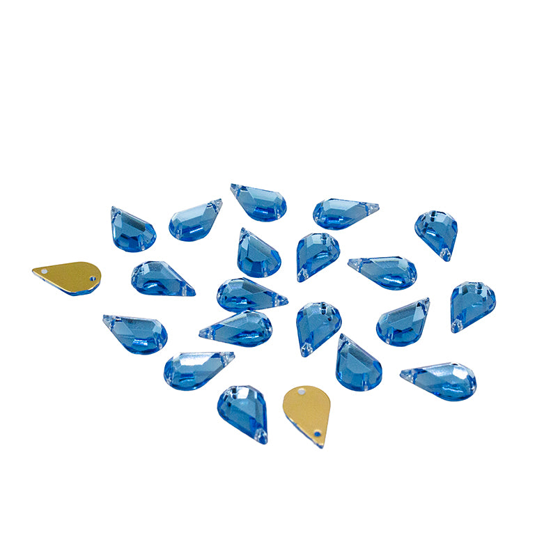 20pcs W-15 8x13mm Sky Blue 2-Hole Sew-On Acrylic Teardrop Rhinestones