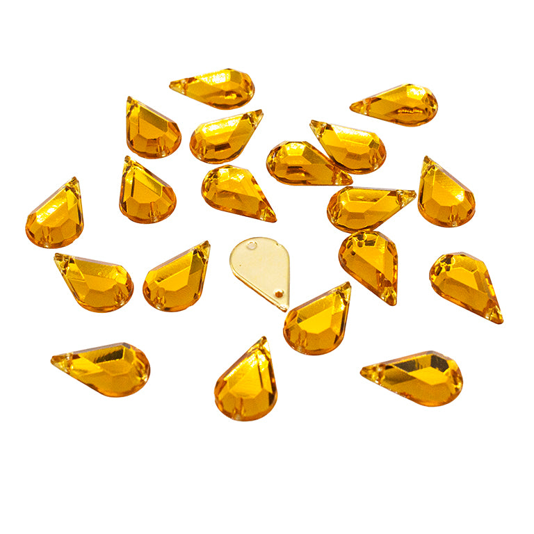 20pcs W-6 8x13mm Amber Gold 2-Hole Sew-On Acrylic Teardrop Rhinestones