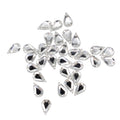30 pink acrylic teardrop rhinestones with two holes for sewing.