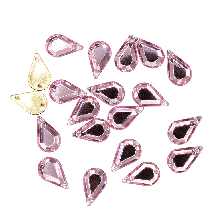 20pcs W-21 8x13mm Pink 2-Hole Sew-On Acrylic Teardrop Rhinestones