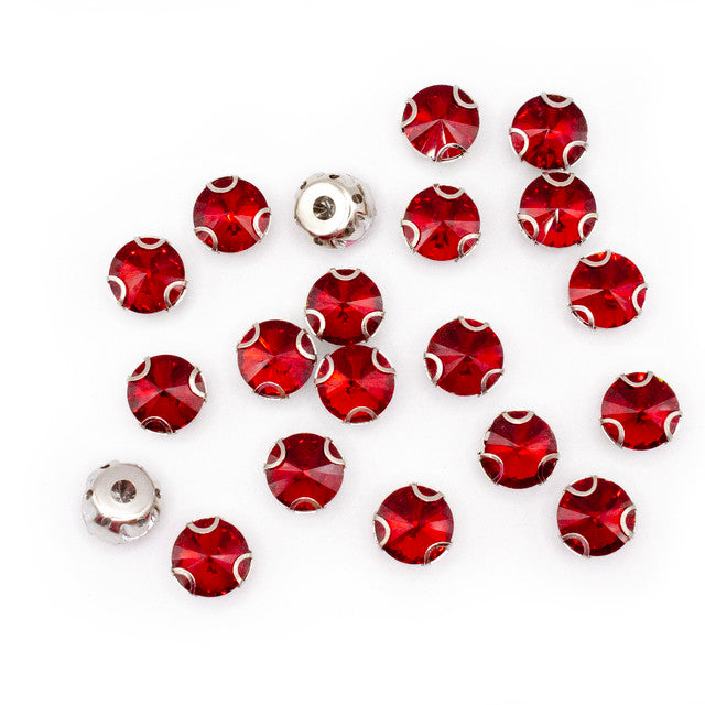 20pcs 10mm Red Sew-On Pointback Rhinestones
